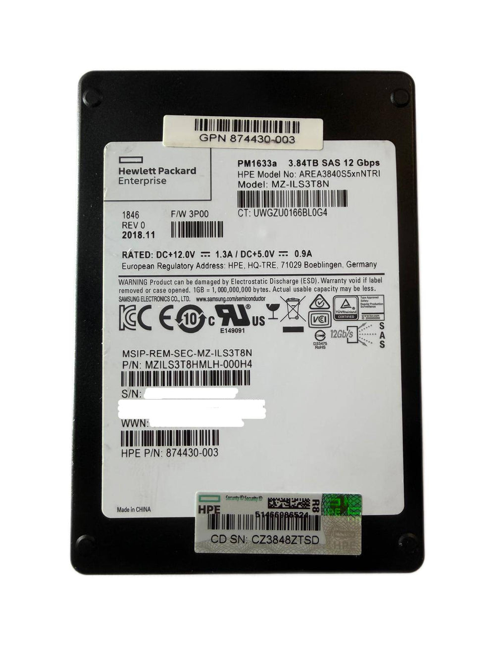 SAS SSD PM1643 3.84TO 12Gpbs